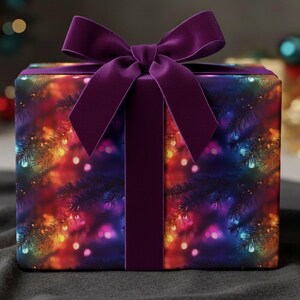Neon Rainbow Christmas Wrapping Paper Holiday Gift Wrap Sparkling Lights Neon Paper Festive Gift Wrap Bright Colorful Paper Rainbow Wrap