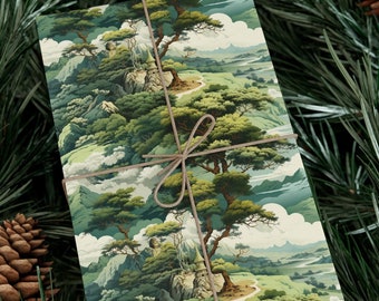 Scenic Landscape Wrapping Paper Majestic Mountains Japanese Landscape Tranquil Rivers Thick Paper Gift Wrap Cool Nature Inspired Design