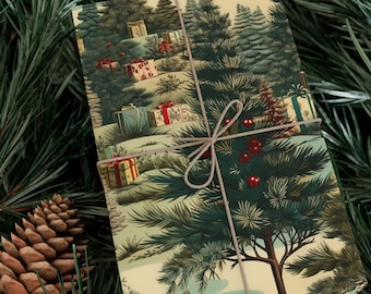 Vintage Holiday Gift Wrap Retro Christmas Wrapping Paper Holiday Gift Wrap Festive Christmas Tree 1950 Style Christmas Wrapping Paper Roll