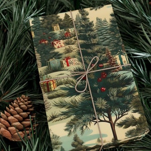 Carta da regalo vintage per le feste Carta da regalo natalizia retrò Carta da regalo natalizia Albero di Natale festivo Rotolo di carta da regalo natalizia in stile anni '50
