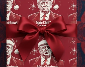 Red Trump Christmas Wrapping Paper: Patriotic MAGA Holiday Gift Wrap Roll