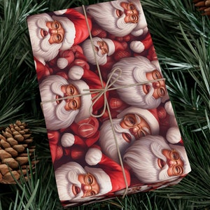 Carta da regalo festosa per Babbo Natale Jolly Santa sorridente Confezione regalo di Babbo Natale rossa e bianca Rotolo di carta da regalo per le vacanze Natale tradizionale