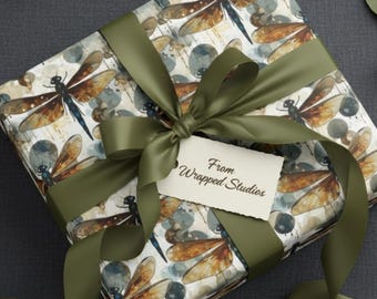 Dragonfly Wrapping Paper: Orange Wings Watercolor Insect Gift Wrap
