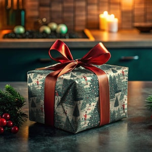 Vintage Christmas Wrapping Paper Retro Style Holiday Gift Wrap Festive Christmas Tree 1950s Retro Christmas Gift Wrap