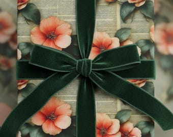 Hibiscus Floral Gift Wrap: Vintage Botanical Flower Paper