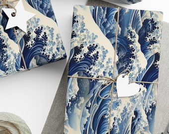 Ocean Gift Wrap Great Wave Wrapping Paper Blue Waves Gift Wrapping Paper Kanagawa Angry Ocean Wrapping Paper Japanese Gift Wrap Mount Fuji