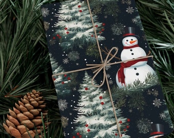 Snowman Christmas Wrapping Paper: Snowy Winter Landscape