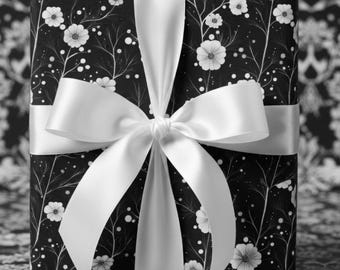Papel de embrulho floral preto: embrulho elegante com motivos botânicos