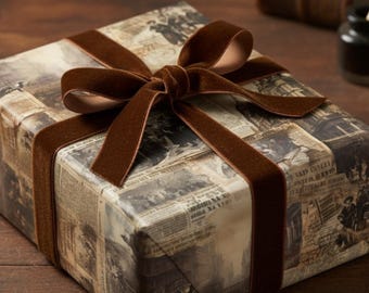 Vintage Newspaper Print Gift Wrap: Historical Antique Parchment Design