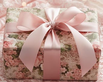 Vintage Pink Rose Lace Wrapping Paper: Shabby Chic Floral Gift Wrap Roll