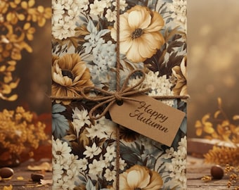 Floral Gift Wrapping Paper: Beige & Brown Vintage Style
