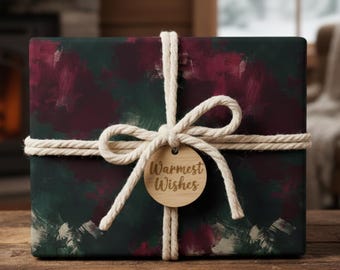 Dark Christmas Wrapping Paper: Burgundy & Forest Green Oil Paint, Maroon Luxury Paper