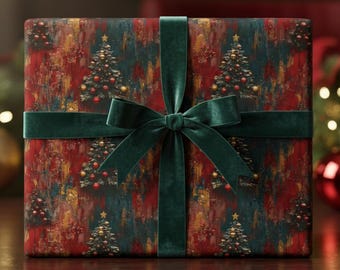 Christmas Tree Wrapping Paper: Festive Oil Paint Design
