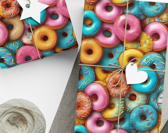 Colorful Donut Wrapping Paper Doughnut Paper Roll Funny Gift Wrap Pink Blue Yellow Frosting Sprinkles Food Gift Paper Funny Gift Wrapping