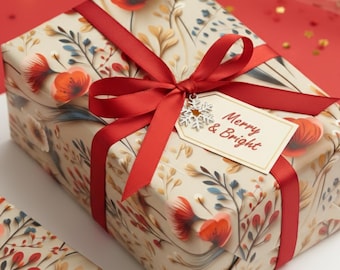 Floral Botanical Wrapping Paper: Embossed Wildflower Gift Wrap Roll for Spring, Autumn