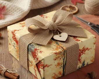Papel de regalo con hojas de otoño: papel de regalo rústico otoñal