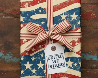 Americana Gift Wrap: Red White Blue Stars, Patriotic Party Paper