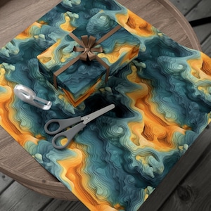 Abstraktes Muster Geschenkpapier Topographische Karte Lebendige Farben Erde Elevation Layered Paper Coole Orange Blaue Farbtöne Petrol Rost Papier
