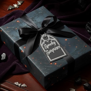 Dark Black Red Spider Web Wrapping Paper Nature Inspired Unique Design Gothic Trees Fog and Illuminated Web Halloween Gift Wrap Roll Goth