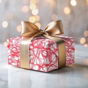 Royal Red Swirl Wrapping Paper Christmas Paper Abstract Gift Wrap Minimalist Red Paper Scribble Gift Stylish White Holiday Wrapping Paper