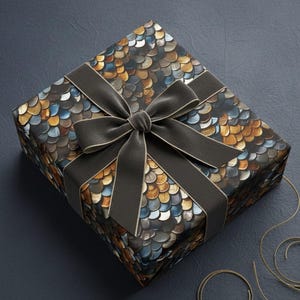 Metallic Dragon Scale Wrapping Paper: Luxury Fantasy Gift Wrap, Medieval image 1