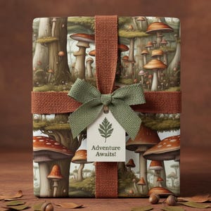 Papel de regalo con diseño de setas: diseño de bosque terroso, papel de regalo inspirado en la naturaleza. imagen 1