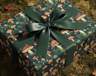 Papel de regalo con estampado de hongos: vibrantes hongos cottagecore