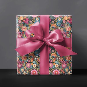 Neon Pink Geschenkverpackung Blumen Frühlingspapier Floral Wrap Schwarz Pink Lebendige Blumen Geschenkverpackung Aquarell Kunst Design Reiche Geschenkverpackung