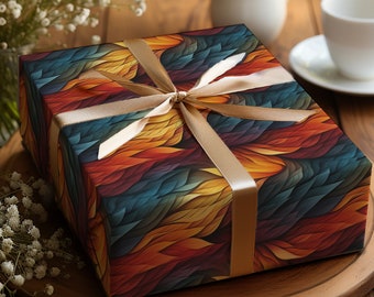 Autumn Wrapping Paper Fall Bliss Gift Wrap Paper Vibrant Leaves Gift Wrap Orange Jewel Tone Fall Foliage Paper Waves Cool Fall Feather Paper