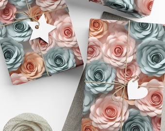 Perfect Baby Shower Gift Wrap Paper Roses Wrapping Paper Pastel Peach Baby Blue Light Pink Flowers Gift Wrap for Showers Anniversary Wedding