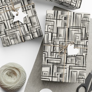 Black and White Wrapping Paper Abstract Cityscape Squares Intricate Grid Piano Keyboard Tall Buildings Abstract Art Pencil Sketch Gift Wrap