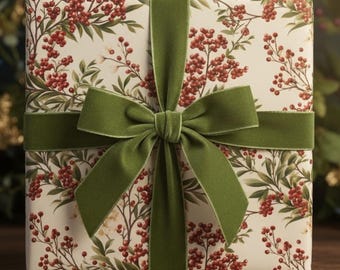 Red Berry Floral Gift Wrapping Paper: Luxury Wedding Wrap