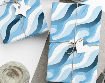 Baby Shower Wrapping Paper Vibrant Blue and White Wrapping Paper Gift Wrap Bold Blue White Patterned Background Wavy Lines Baby Boy Wrapping