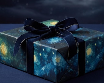 Van Gogh Starry Night Wrapping Paper: Celestial Art Gift Wrap