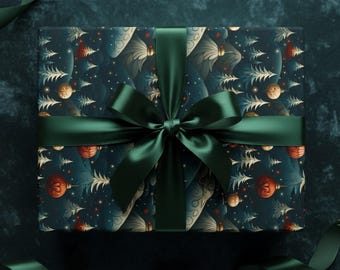 Winter Landscape Wrapping Paper: Festive Ornaments, Gold, Silver, Red