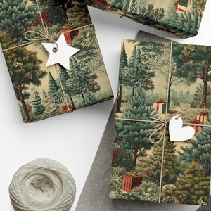 vintage Papier cadeau de Noël de style rétro, Emballage cadeau vacances joyeuses, Arbre de Noël festif Style années 1950 Beau papier cadeau de Noël rétro