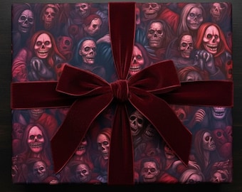 Walking Dead Wrapping Paper, Zombie Skulls, Horror Gift Wrap, Skelton Halloween Paper