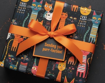 Buntes Geschenkpapier mit Katzenmotiv: Verspieltes Geschenkpapier mit Kätzchenmotiv