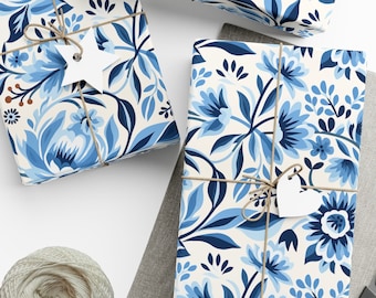 Blue Floral Baby Shower Wrapping Paper: Toile Gift Wrap