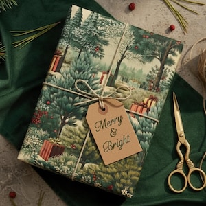 Vintage Christmas Wrapping Paper Retro Style Joyful Holiday Gift Wrap Festive Christmas Tree 1950s style Beautiful Retro Christmas Gift Wrap