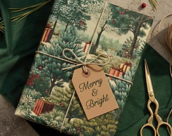 Vintage Christmas Wrapping Paper Retro Style Joyful Holiday Gift Wrap Festive Christmas Tree 1950s style Beautiful Retro Christmas Gift Wrap