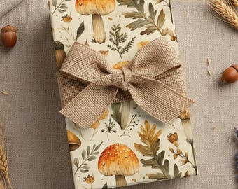 Mushroom Wrapping Paper: Autumn Woodland Botanical Gift Wrap
