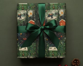 Winter Wonderland Christmas Wrapping Paper: Snowy Village Scenic Design (Roll)