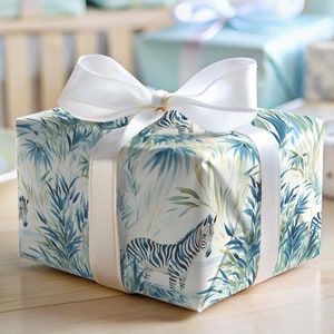 Jungle Wrapping Paper Zebra Gift Wrap Safari Watercolor Blue Green Forest Paper Roll Zebra Gift Wrapping Roll Safari Gift Animal Paper