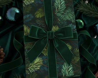 Colorado Spruce Tree Gift Wrap, Evergreen Christmas Wrapping Paper, Dark Green