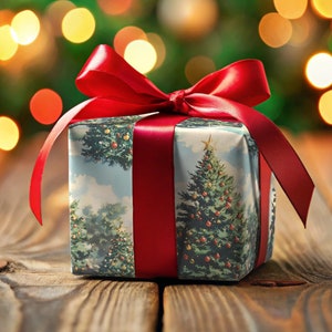 Vintage Christmas Tree Wrapping Paper Holiday Gift Wrap Festive Gift Wrap Merry Christmas Tree Farm Gift Wrap Paper Retro Holiday Paper Roll