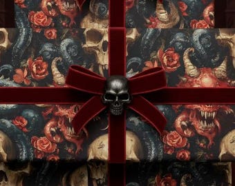 Gothic Skull Wrapping Paper: Dark Floral Satanic Gift Wrap