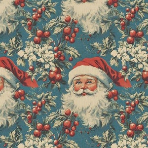 Vintage Santa Claus Blue Christmas Wrapping Paper – Festive Gift Wrap Roll image 7