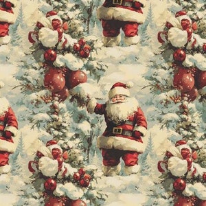 Vintage Santa Claus Wrapping Paper Holiday Gift Wrap Christmas Paper Festive Santa Gift Wrap Winter Wonderland Paper Design image 8