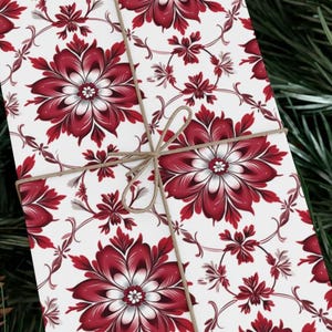 Ornate Floral Wrapping Paper Elegant Gift Wrap Red White Decorative Paper for Weddings Birthdays Special Occasions Premium Packaging